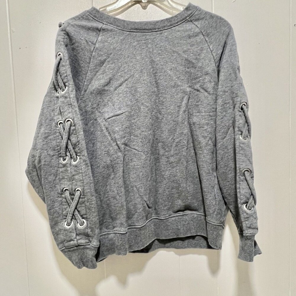 Zendaya Grey Sweater Criss Cross Grommet Design Arms Size Small